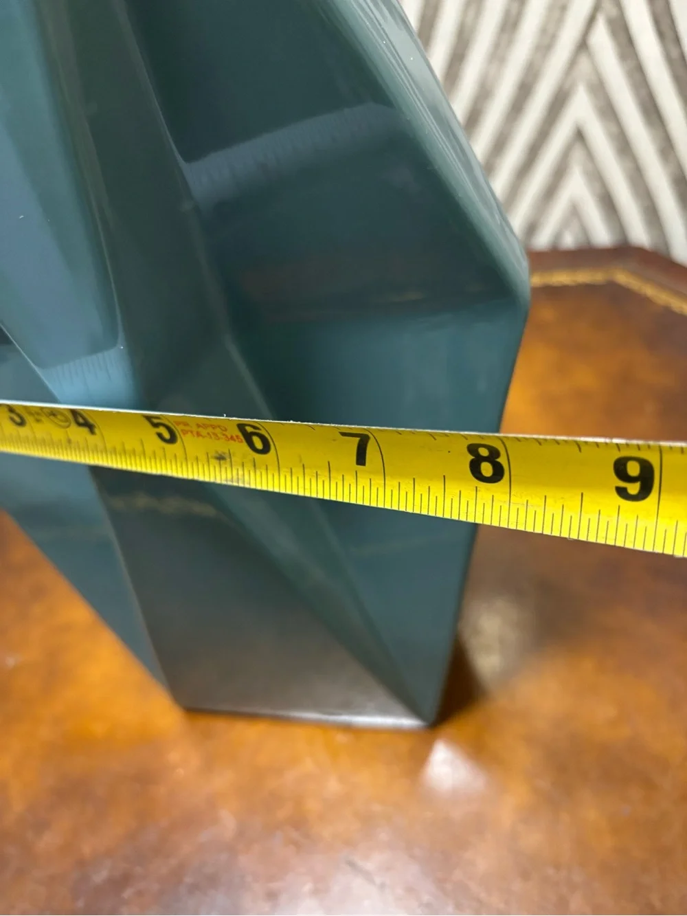 Beautiful teal ceramic geometric vase